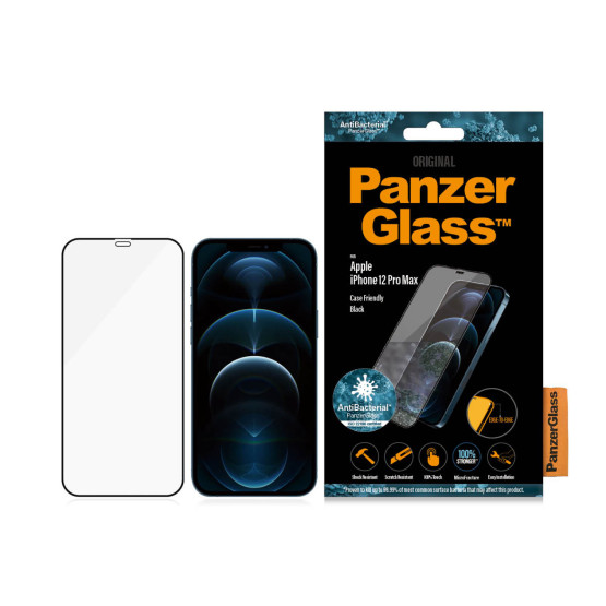 Стъклен протектор PanzerGlass за Apple Iphone 12 Pro Max 6.7 CaseFriendly AntiBacterial - Черен, 117941