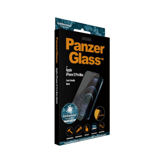 Стъклен протектор PanzerGlass за Apple Iphone 12 Pro Max 6.7 CaseFriendly AntiBacterial - Черен, 117941