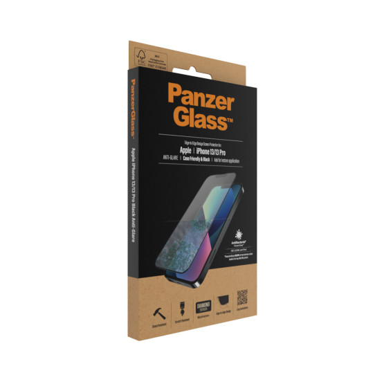Стъклен протектор PanzerGlass за Apple Iphone 13 / 13 Pro 6.1 AntiGlare, CaseFriendly, Antibacterial, Pro- Черен