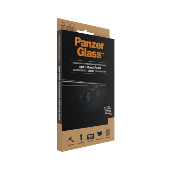 Стъклен протектор PanzerGlass за Apple Iphone 13 Pro Max CamSlider,Privacy, CaseFriendly, Antibacterial - Черен