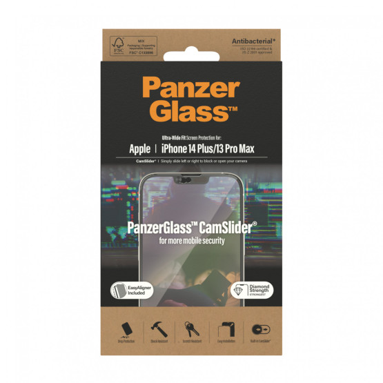 Стъклен протектор PanzerGlass за Apple Iphone 14 Plus/ 13 Pro Max, UWF,Camslider, Antibacterial - Черен