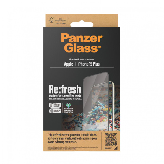 Стъклен протектор PanzerGlass за Apple iPhone 15 Plus Recycled Glass UWF wA
