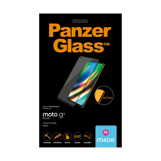 Стъклен протектор PanzerGlass за Motorola Moto G9 Plus, , CaseFriendly - Черен