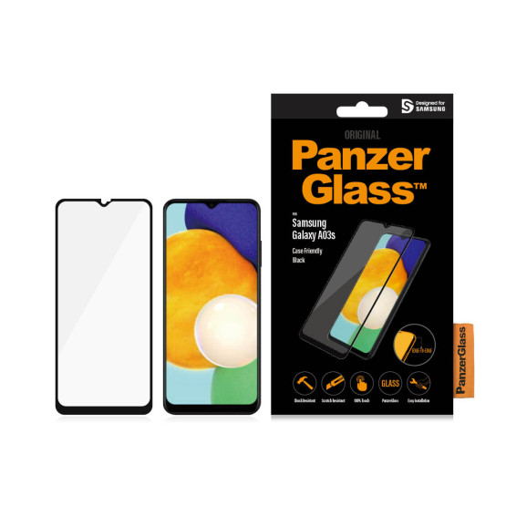 Стъклен протектор PanzerGlass за Samsung Galaxy A03s CaseFriendly - Черен