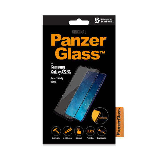 Стъклен протектор PanzerGlass за Samsung Galaxy A22 5G Case Friendly -Черен