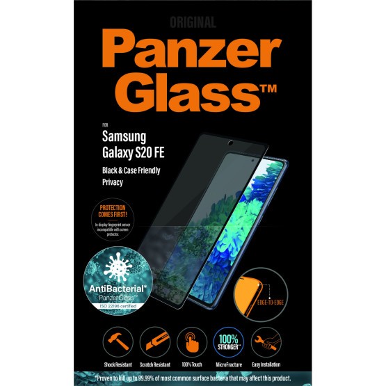 Стъклен протектор PanzerGlass за Samsung Galaxy S20 FE Privacy, AntiBacterial CaseFriendly - Черен