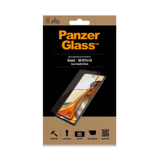Стъклен протектор PanzerGlass за Xiaomi Mi 11t Pro 5G CaseFriendly - Черно, 117079