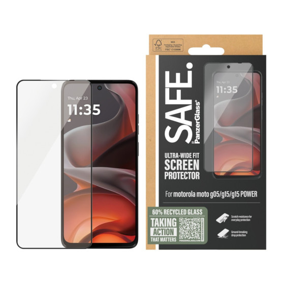 Стъклен протектор Safe за Motorola Moto G05, G15, G15 Power, UWF, Прозрачен