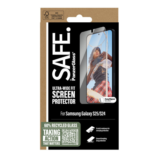 Стъклен протектор Safe за Samsung Galaxy S25, S24, UWF, Прозрачен