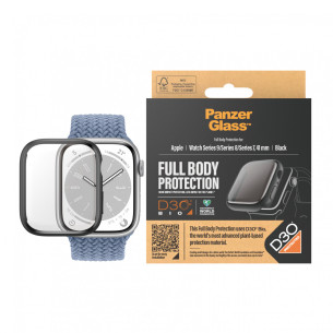 Стъклен протектор за часовник със силиконова рамка PanzerGlass за Apple watch Series 8 / Series 7, 41 mm, D3O Bio - Черна рамка рамка,