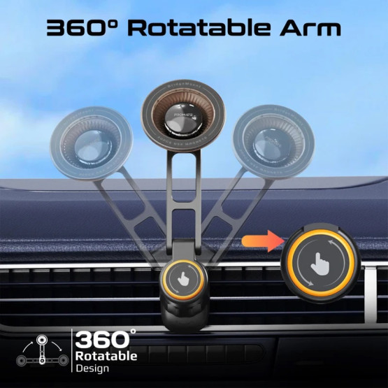 Стойка за кола ProMate BRIDGEMOUNT 360° Rotatable Cradleless Magnetic Car Phone Mount, For AC Vents, Metal ring Plate included.