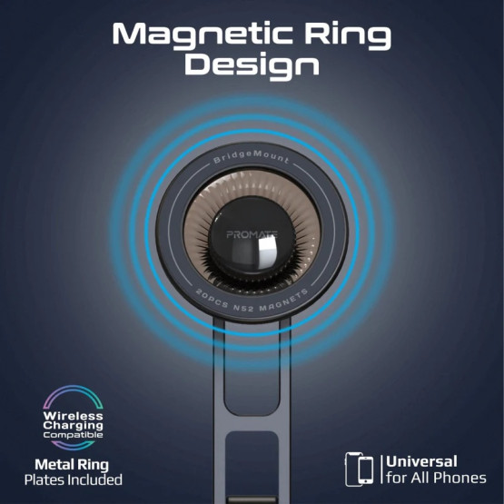 Стойка за кола ProMate BRIDGEMOUNT 360° Rotatable Cradleless Magnetic Car Phone Mount, For AC Vents, Metal ring Plate included.