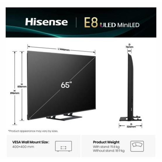 Телевизор Hisense 55E8Q , 139 см, 3840x2160 UHD-4K , 55 inch, Mini LED , Smart TV , VIDAA