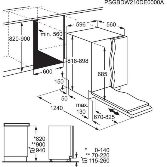 Съдомиялна машина за вграждане AEG FSK94858P (ST) , 14 комплекта, 600 Ш, мм, C