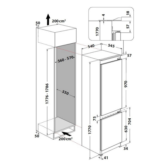 Вграден хладилник с фризер Whirlpool WHC18 T574 P , 250 l, C , No Frost - Whirlpool