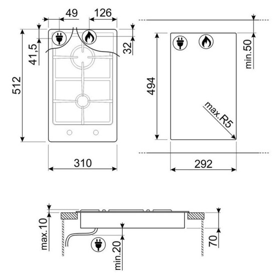 Вграден газов плот SMEG PGF32G
