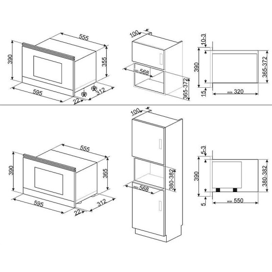 Вградена микровълнова фурна SMEG MP822NPO , Механично , 22