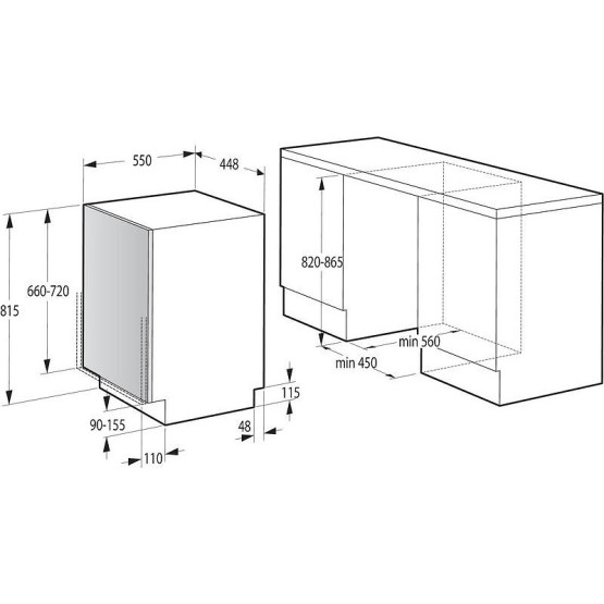 Съдомиялна машина за вграждане Gorenje GV520E15 , 45 Ш, мм, 9 комплекта, E - Gorenje