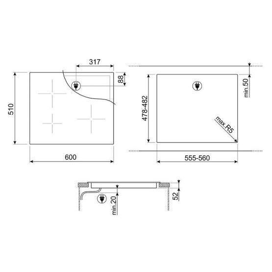 Вграден керамичен плот SMEG SI2641DP , Индукционен