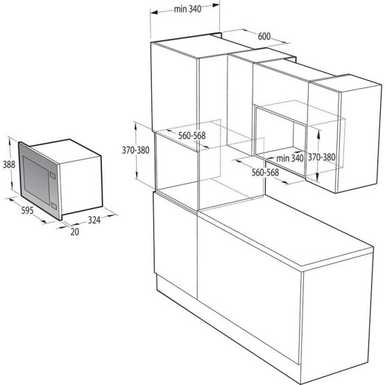Вградена микровълнова фурна Gorenje BM201AG1BG , 20 , Електронно - Gorenje