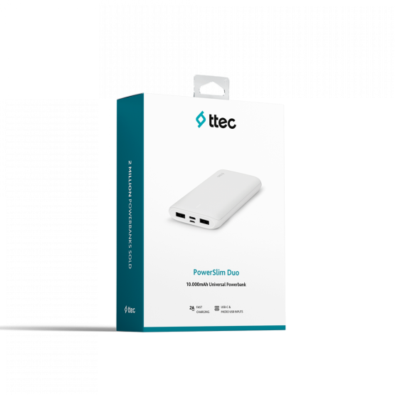Външна батерия PowerSlim Duo 10.000mAh Universal Mobile Charger - Бяла