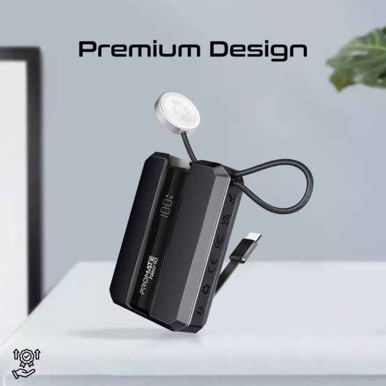 Външна батерия ProMate NEO-10.BLACK 10000mAh Power bank w/ 2.5W Apple Watch Charger, built-in USB-C Input/output Cable, 30W USB-C Input/