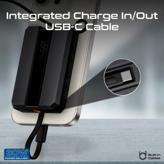 Външна батерия ProMate NEO-10.BLACK 10000mAh Power bank w/ 2.5W Apple Watch Charger, built-in USB-C Input/output Cable, 30W USB-C Input/