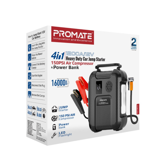 Стартер за акумулатор / външна батерия /Kompresor ProMate PATROLPACK, Jump Starter 16000mAh - Черен