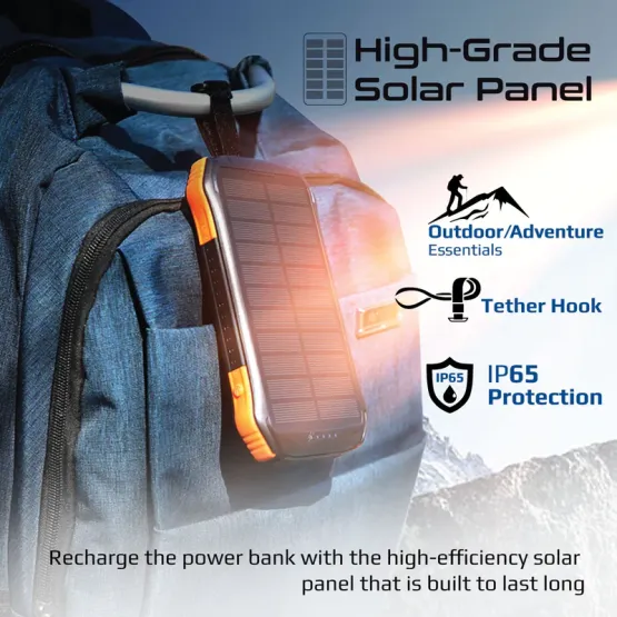 Външна батерия ProMate Solar PowerBank , Rugged, EcoLight 20W / 3.0 QC 5 in 1 10000mAh - Черна