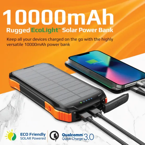 Външна батерия ProMate Solar PowerBank , Rugged, EcoLight 20W / 3.0 QC 5 in 1 10000mAh - Черна