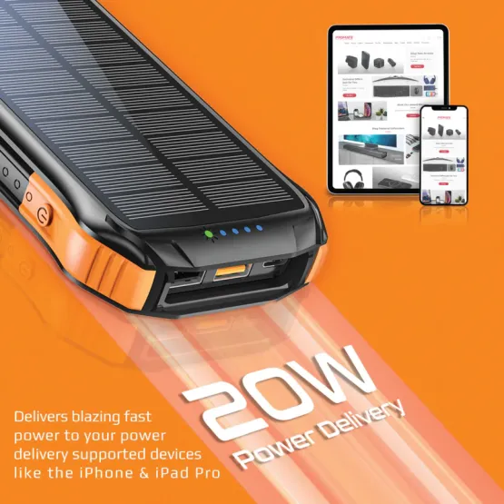 Външна батерия ProMate Solar PowerBank , Rugged, EcoLight 20W / 3.0 QC 5 in 1 10000mAh - Черна