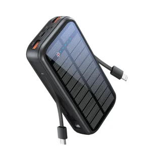 Външна батерия ProMate Solar PowerBank 20W / 3.0 QC 5 in 1 20000mAh с кабел Lightning и Type C - Черна