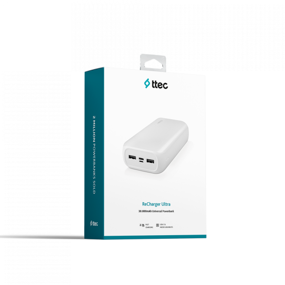 Външна батерия ttec ReCharger Ultra 30.000 mAh Powerbank - Бяла