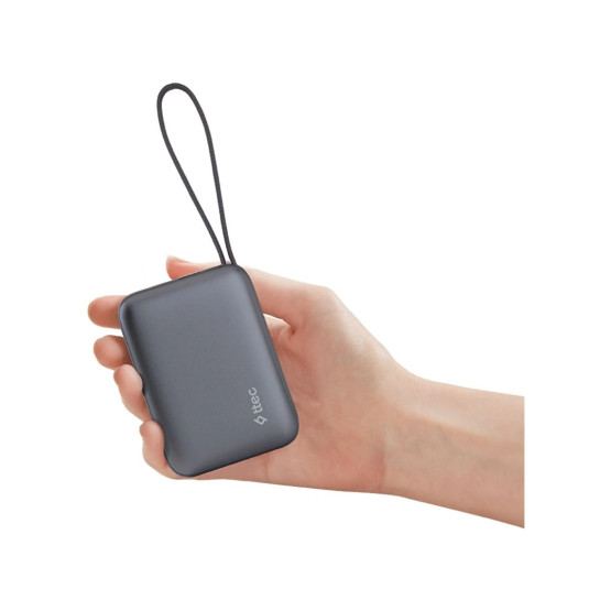 Външна батерия ttec ReCharger Mini LCD 10.000mAh PD 20W Powerbank с кабел USB-C и Lightning Cable - Сива