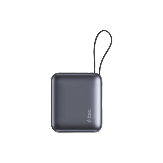 Външна батерия ttec ReCharger Mini LCD 10.000mAh PD 20W Powerbank с кабел USB-C и Lightning Cable - Сива