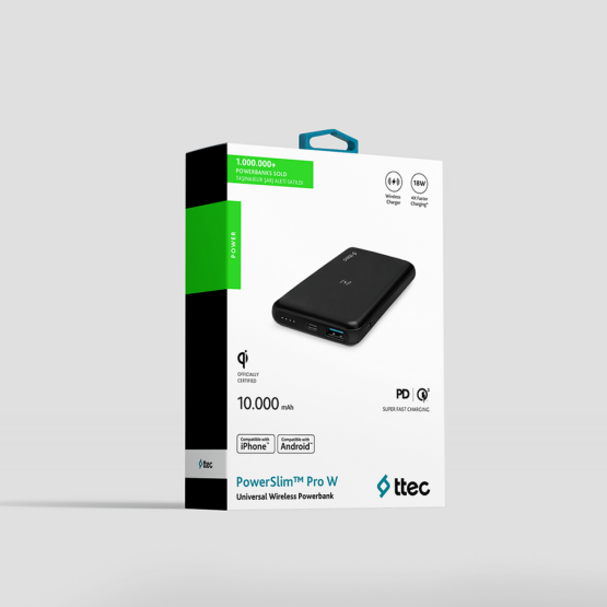 Външна батерия PowerSlim Pro W QI/PD/QC 3.0 10.000mAh Wireless Universal Mobile Charger - Черна,116893