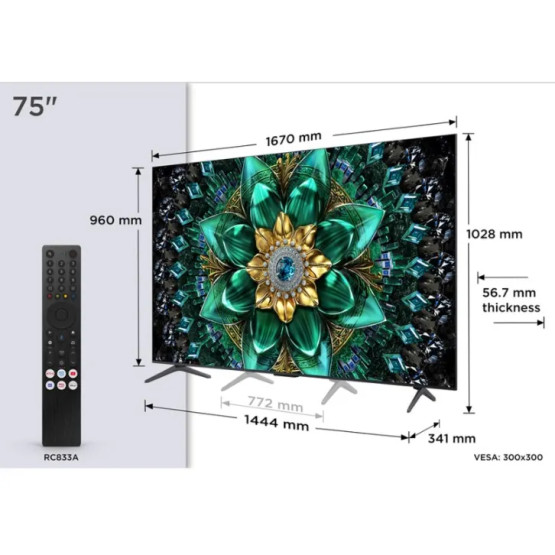 Телевизор TCL 75Q6C , 189 см, 3840x2160 UHD-4K , 75 inch, Android , Mini LED , Smart TV