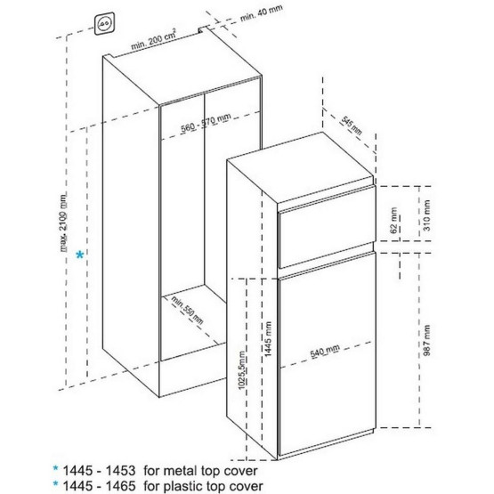 Вграден хладилник с горна камера Finlux FXNЕ 2630 , 210 l, E , Да , Статична